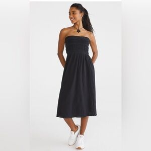 Aeropostale Women’s Solid Strapless Smocked Gauze Convertible Dress Black Sz M